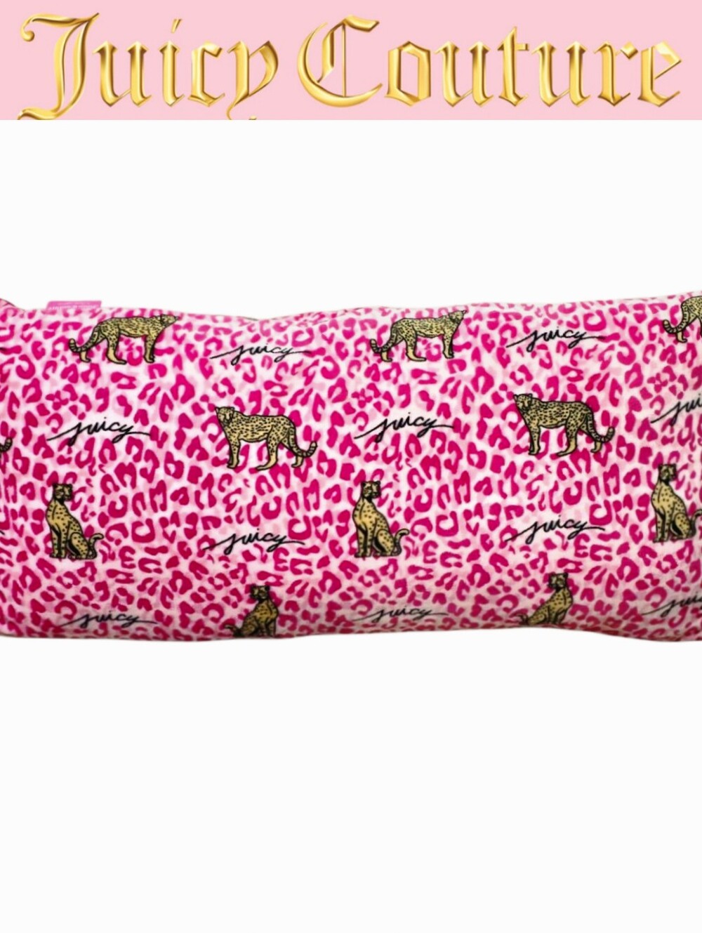 Juicy Couture Home Leopard Script Logo Velour Decorative Body Pillow